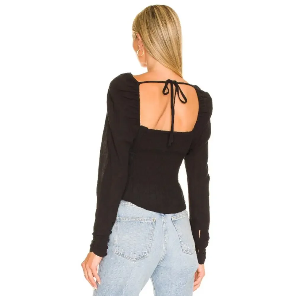 Free People Chloe Top Sweetheart Ruffle Smocked Puff Sleeve Blouse NWT